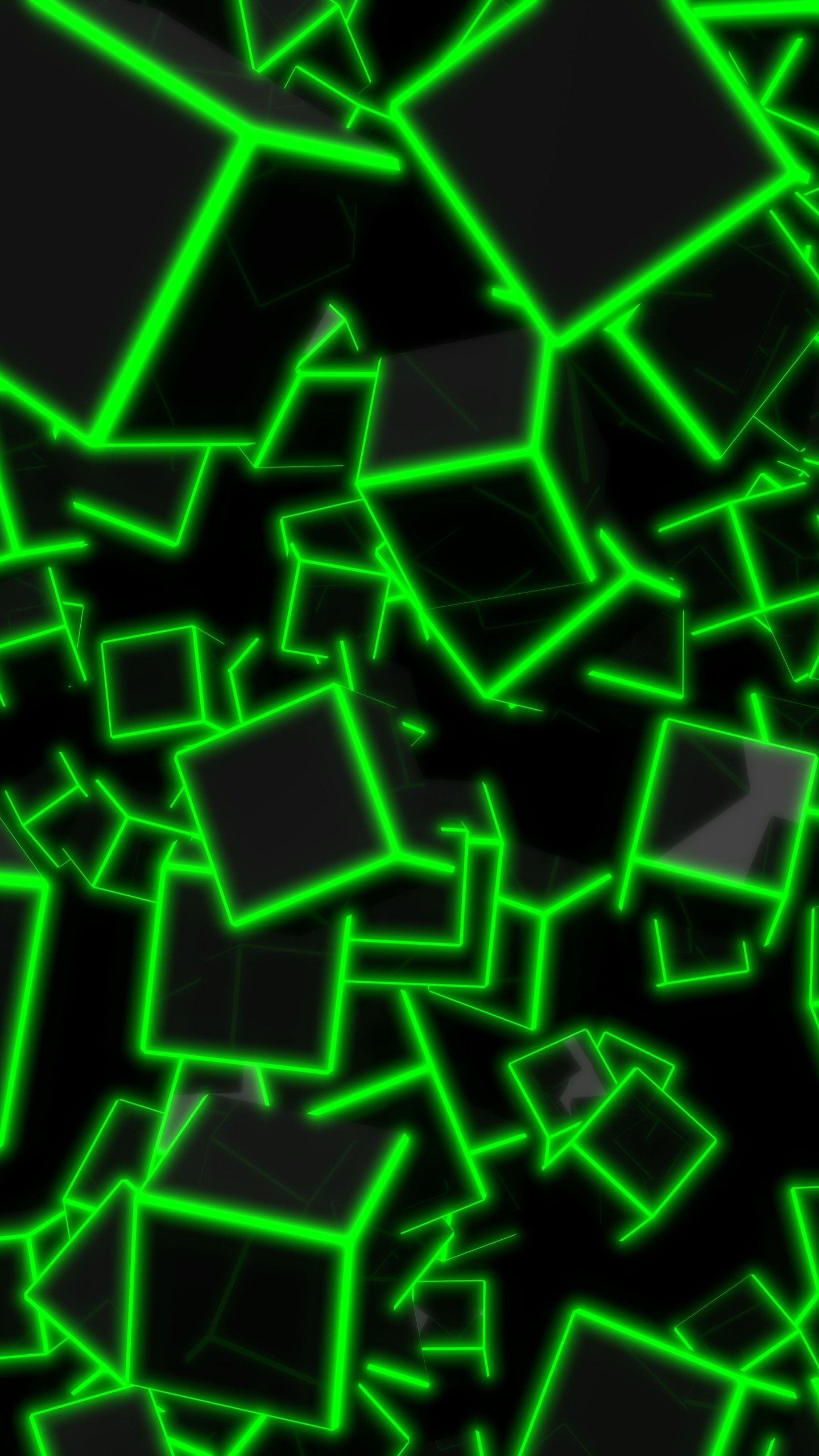  3D  Green  Neon Cubes 8K UHD Wallpaper 