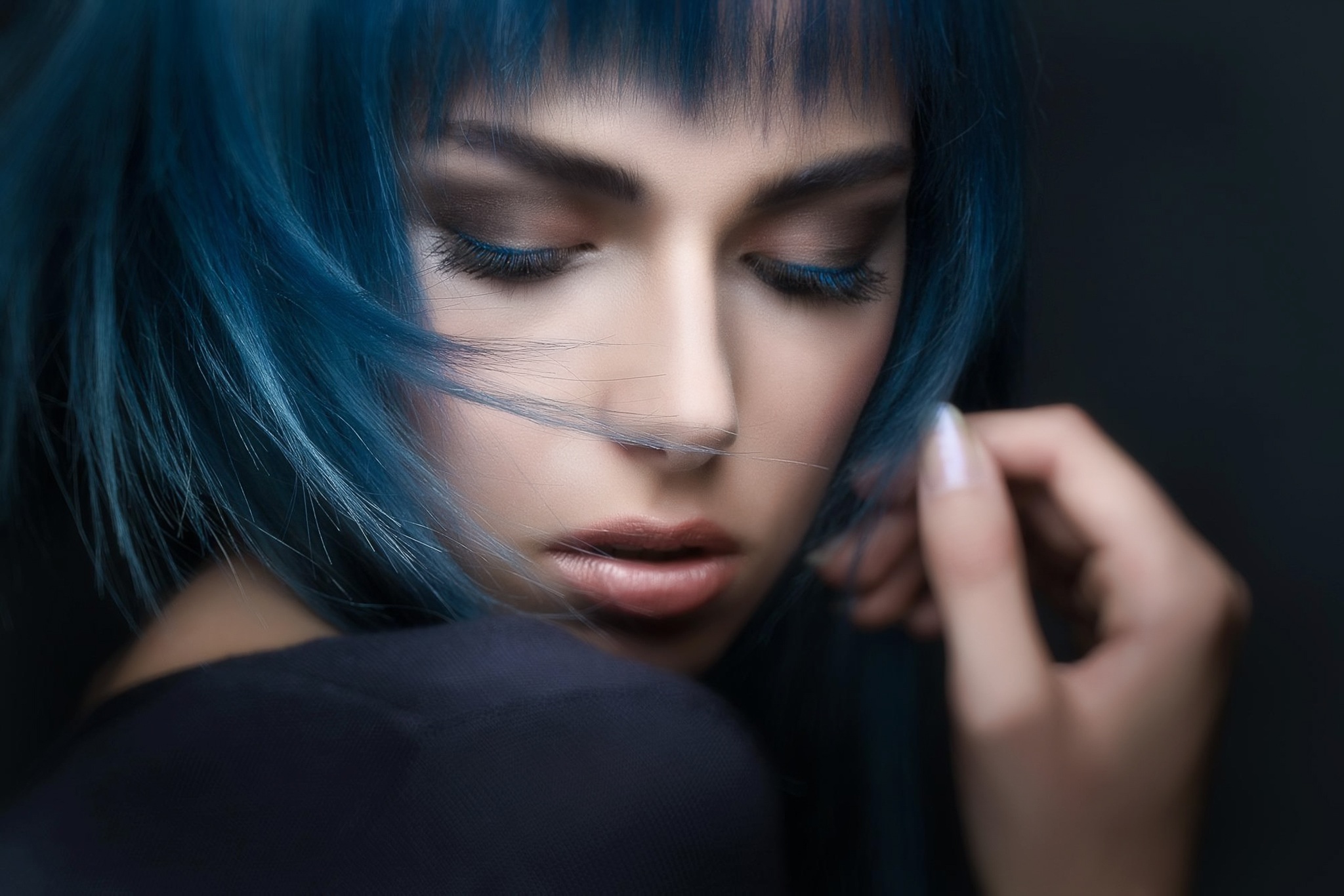 Woman with blue hair in a water reflection - wide 9