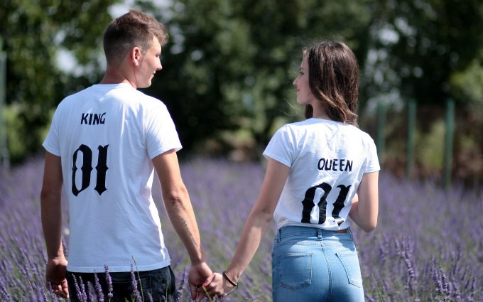 Lovely Couple Holding Hands In A Field Of Lavender