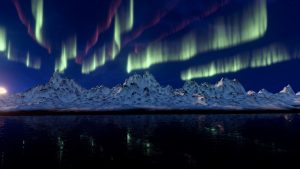 Northern lights above snow-capped mountains 4K