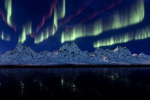 Northern lights above snow-capped mountains 4K