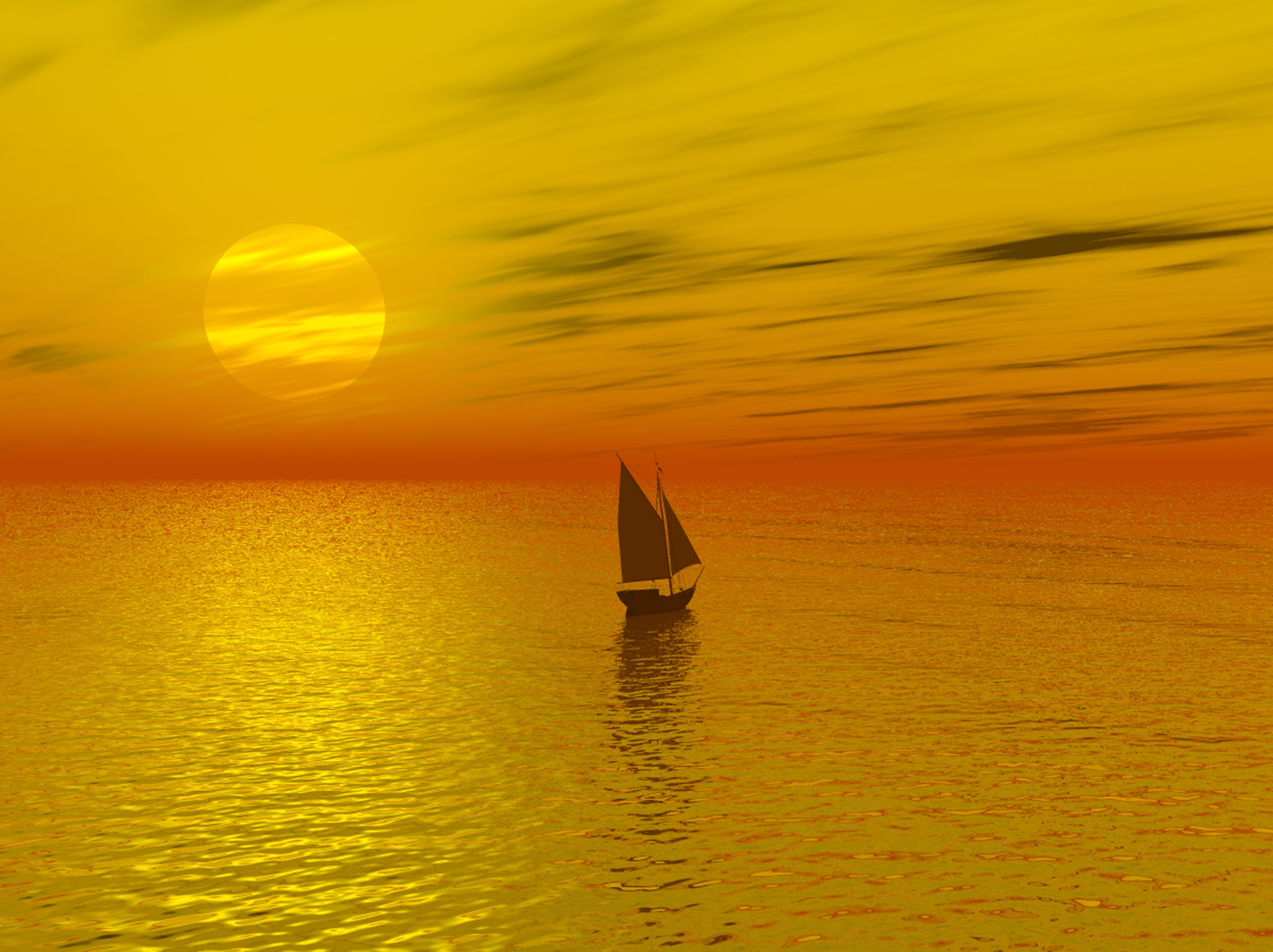 Sailboat crossing the sea during a sunset 4K UHD Wallpaper