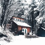 Snowy house in a forest