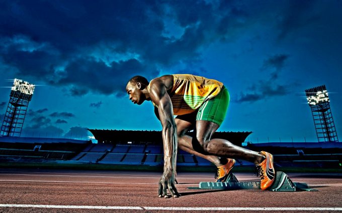 Usain Bolt On Starting Blocks