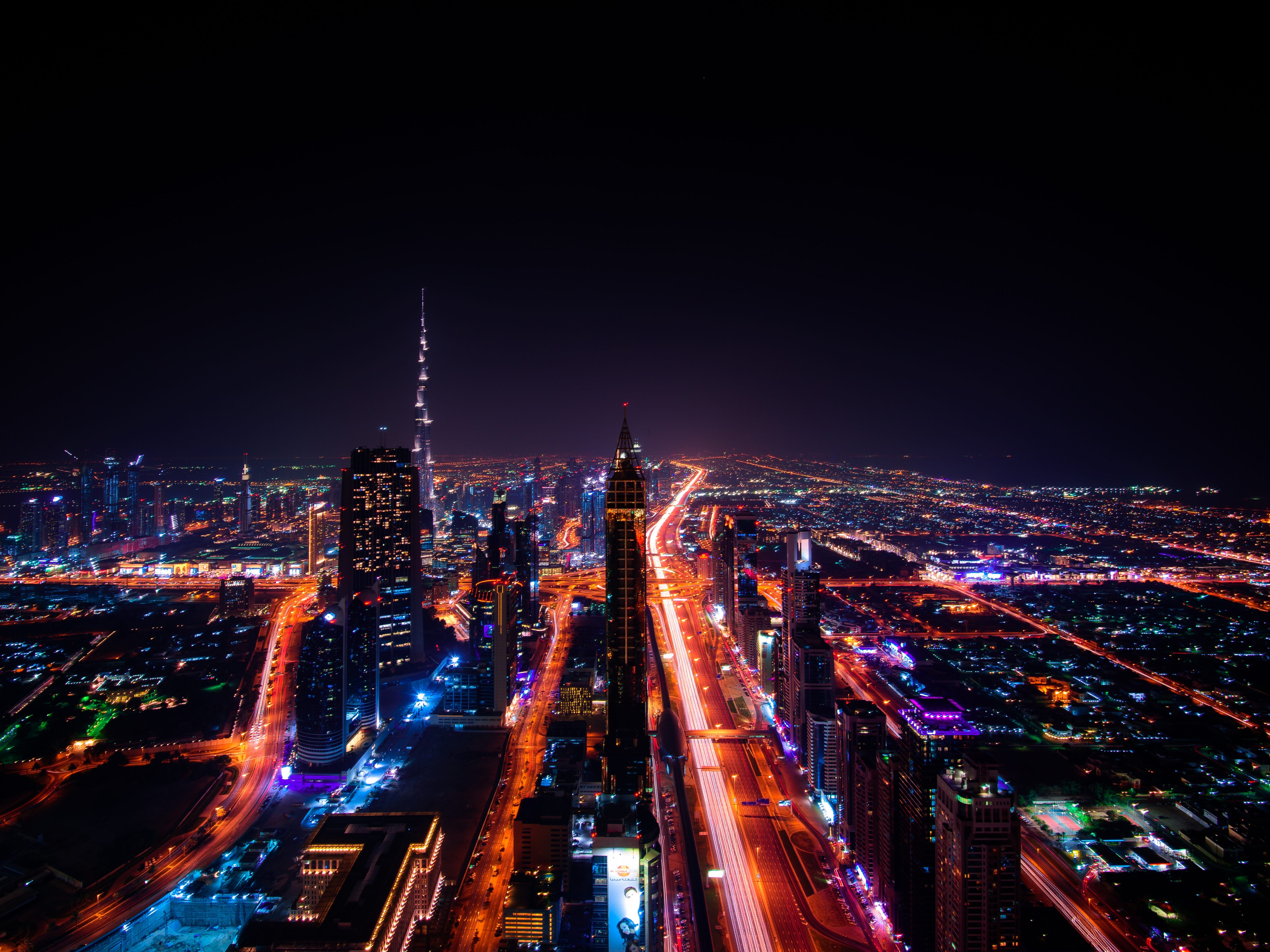 Dubai At Night United Arab Emirates 7k Uhd Wallpaper