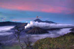 Volcanoes surrounded by clouds HD