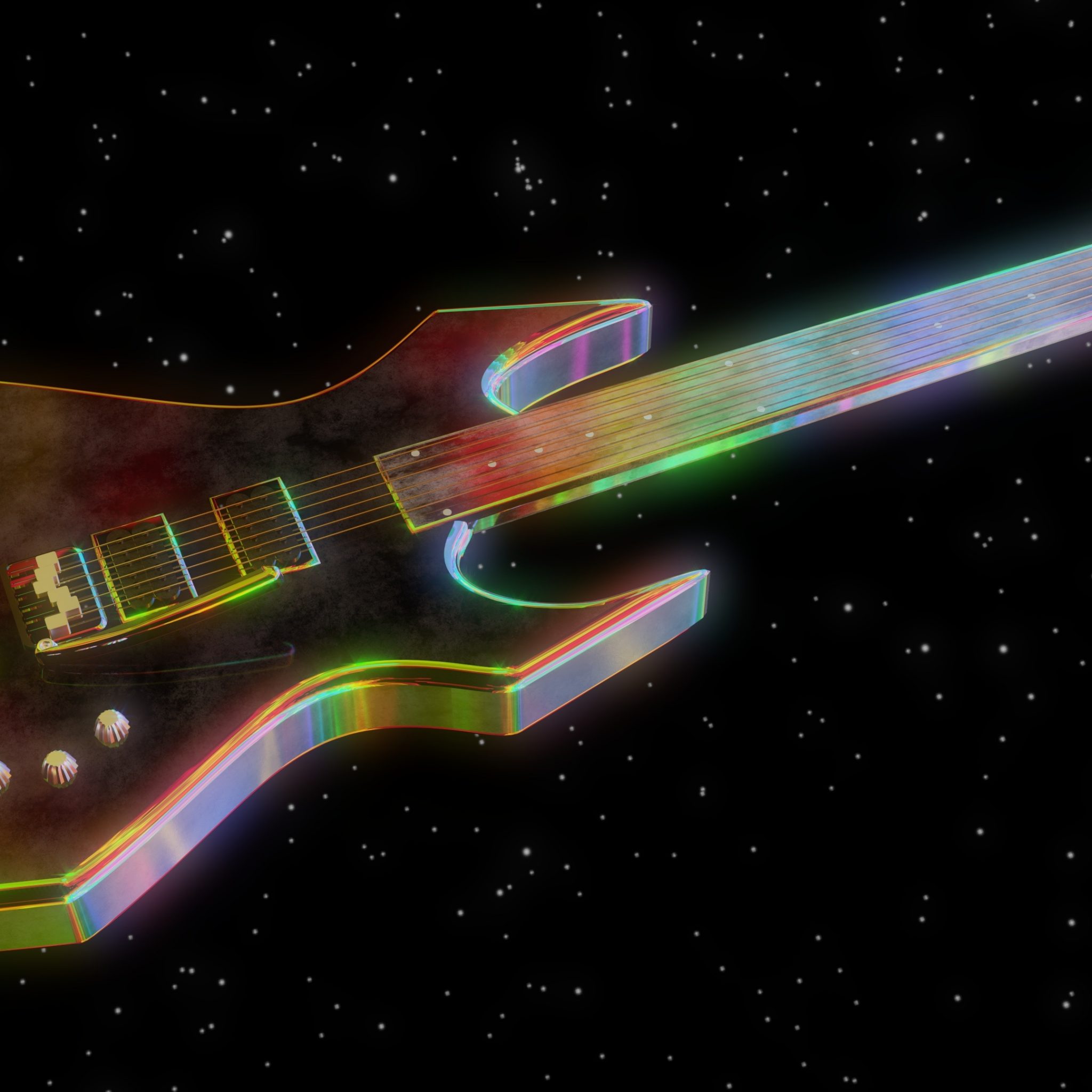 Colorful Electric Guitar In Space 4K UHD Wallpaper