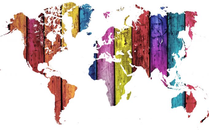 Colorful Wood Texture On The World Map