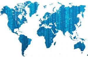 Digital World Map With Binary Numbers (Light Blue) 5K