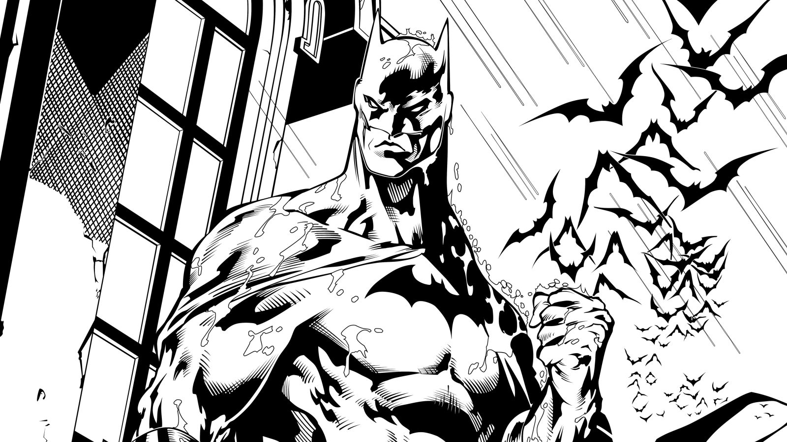 Batman Drawing (Black and White) 6K UHD Wallpaper