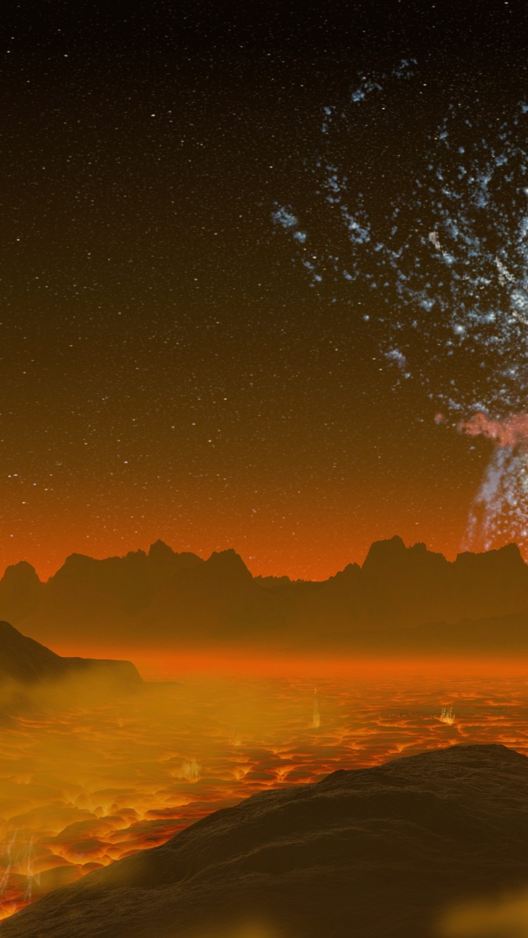 Alien Planet, Lava, Galaxies 4K UHD Wallpaper