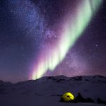Aurora Borealis And Milky Way Above A Camp In The Snow 5K