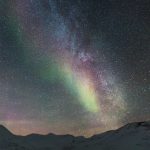 Milky Way With Aurora Borealis Over Snowy Mountains 5K
