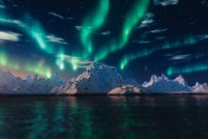 Northern Lights Over Snowy Mountains HD