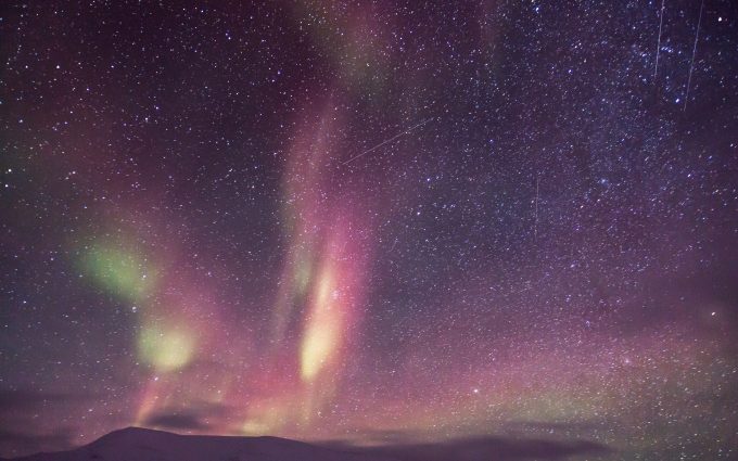 Starry Sky With Aurora Borealis Over Mountains 5K